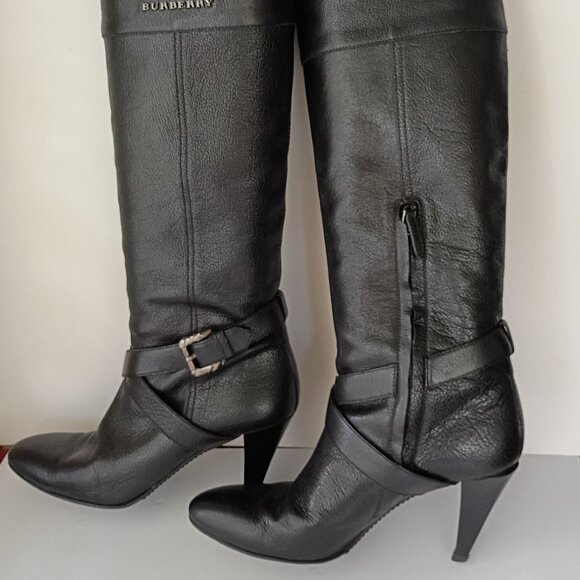 Burberry Shoes - 💥FIRM Burberry Tall Knee High Black Leather Boots 39